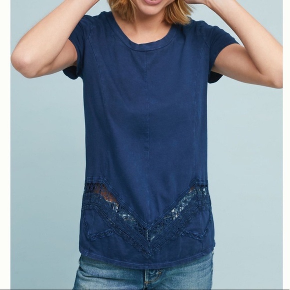 NWOT Anthropologie Eri + Ali Blue Stone Weekend Wash Crochet Shirt